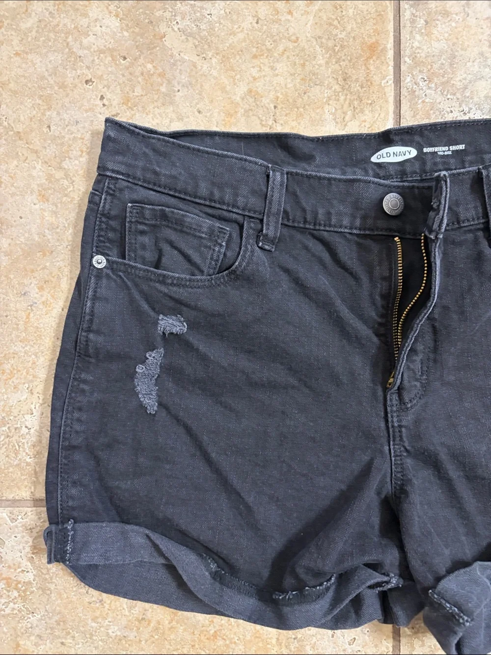 Old Navy Black Distressed Roll-Hem Denim Shorts